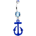 Aqua Gem Nautical Blue Anchor Dangle Belly Ring