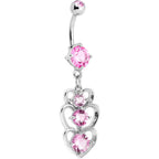 Pink Cubic Zirconia Cozy Hollow Heart Trio Dangle Belly Ring