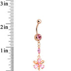 Pink CZ Rose Gold Plated Ribbon Flower Charm Dangle Belly Ring
