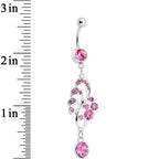 Pink Gem Summertime Drifting Leaf Dangle Belly Ring
