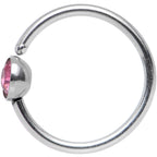 20G 5/16 Stainless Steel Bright Pink Gem Round Nose Hoop