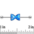 Imitation Light Blue Opal Bow Tie Industrial Barbell