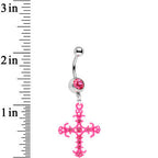Pink Gem Baroque Pink Cross Dangle Belly Ring
