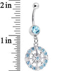 Aqua Gem Brilliant Sunburst Flower Dangle Belly Ring