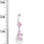 Pink Cubic Zirconia Dazzling Duo Flowering Butterfly Dangle Belly Ring