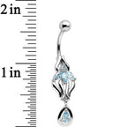 Aqua Cubic Zirconia Ornate Orchid Flower Dangle Belly Ring