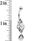Clear Cubic Zirconia Ornate Orchid Flower Dangle Belly Ring
