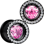 13mm Pink Heart Insert Anodized Titanium Internally Threaded Plug Set