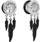 9/16 Clear Gem Steel Single Flare Tree of Life Dangle Plug Set