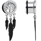 9/16 Clear Gem Steel Single Flare Tree of Life Dangle Plug Set