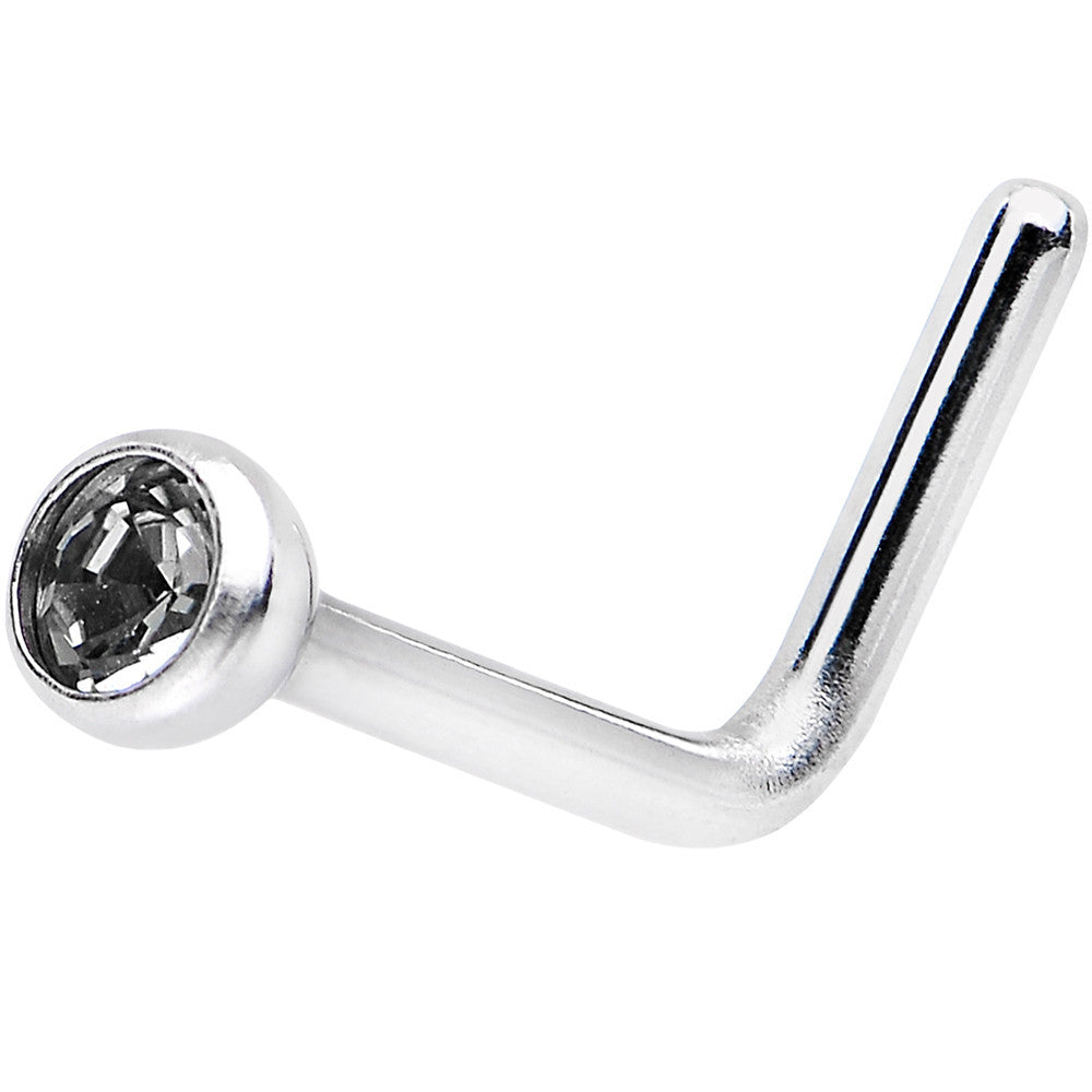 20G Black L-Shaped Nose Ring Created with Crystals