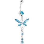 Aqua Gem Butterfly Dangle Belly Ring