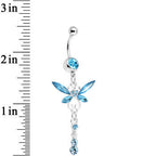 Aqua Gem Butterfly Dangle Belly Ring