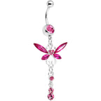 Pink Gem Butterfly Dangle Belly Ring
