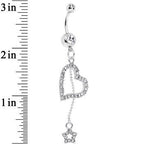 Clear Paved Heart and Star Dangle Belly Ring