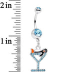 Aqua Paved Martini Glass with Pengiun Dangle Belly Ring