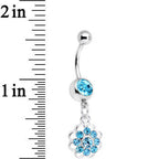 Aqua Gem Blossoming Flower Dangle Belly Ring