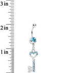 Aqua Gem Key to Unlock Love Dangle Belly Ring