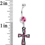 Pink Gem Black Cross Dangle Belly Ring