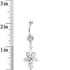 Clear Cubic Zirconia Double Flower Dangle Belly Ring