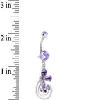 Purple Cubic Zirconia Flowers and Swirls Dangle Belly Ring