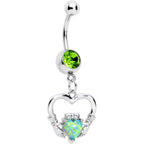 Green Gem Imitation Opal Claddagh Dangle Belly Ring