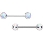 316L Stainless Steel White Synthetic Opal Nipple Barbell Set