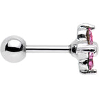16G 1/4 Steel Quad Pink Gem Cartilage Tragus Barbell Earring