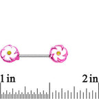 316L Stainless Steel Pink White Double Flower Nipple Barbell Set