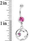 Pink Gem Double Dolphin Swirl Dangle Belly Ring