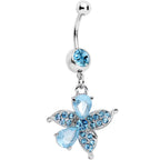 Blue Jeweled Tropical Flower Dangle Belly Ring