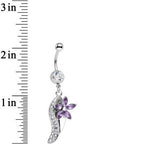Clear and Purple Gem Flower Leaf Dangle Belly Ring