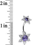 Purple Gem Double Flower Top Mount Belly Ring