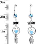Aqua Gem Best Friends Dreamcatcher Dangle Belly Ring Set