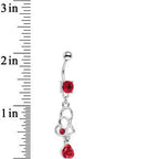 Red Gem Rose Flower Twisted Hearts Dangle Belly Ring