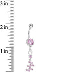 Pink CZ Gem Straight From the Heart Dangle Belly Ring