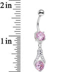 Clear Pink CZ Gem Take Hold Teardrop Dangle Belly Ring