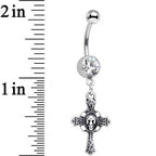 Clear Gem Very Vintage Cross Dangle Belly Ring