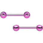 Pink Anodized Titanium Double Gem Nipple Barbell Set