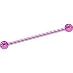 Pink Anodized Titanium Double Gem Industrial Barbell 35mm