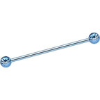 Light Blue Anodized Titanium Double Gem Industrial Barbell 35mm