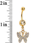 Clear Gem Butterfly Dangle Belly Ring Created with Crystals