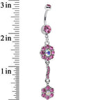 Pink and Aurora Double Flower Dangle Belly Ring