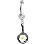 Fried Egg on a Black Frying Pan Dangle Belly Ring