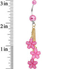 Golden Chain Hot Pink Pearly Floral Dangle Belly Ring