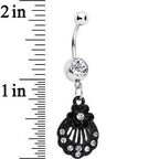 Clear Czech Stone Black Floral Seashell Dangle Belly Ring