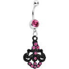 Pink Czech Stone Black Baroque Empress Dangle Belly Ring