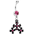Pink Czech Stone Black Snow Flurry Dangle Belly Ring