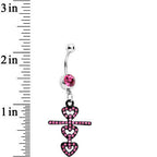 Pink Czech Stone Black Snowman of Love Dangle Belly Ring