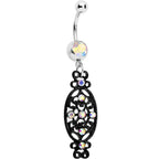 Aurora Czech Stone Black Victorian Design Dangle Belly Ring